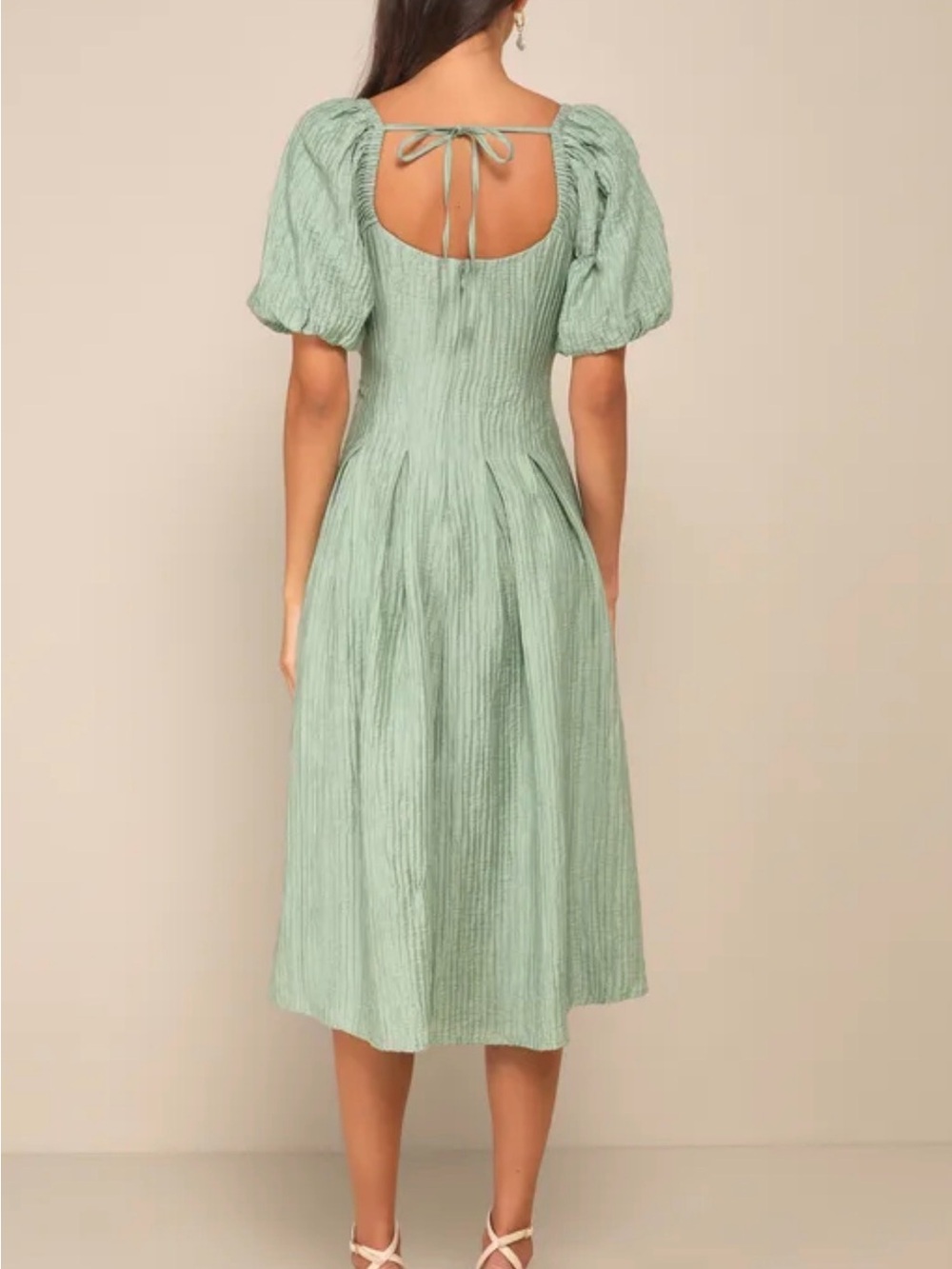 Lulu's Sage Green Puff Sleeve Midi Dress - Picture 4 of 5